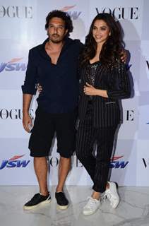 Homi Adajania and Deepika Padukone pose for the media at the Launch of Vogue Empower Film My Choice