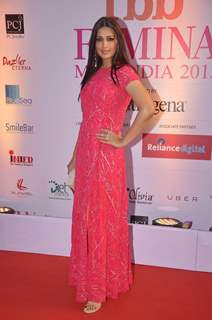 Sonali Bedre poses for the media at Femina Miss India Finals Red Carpet