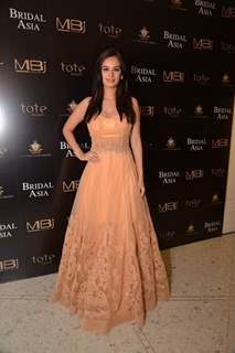 Evelyn Sharma poses for the media at Shane & Falguni Peacock Preview for Bridal Asia Show