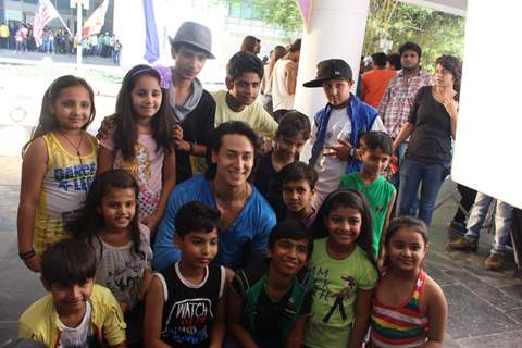 Tiger Shroff poses with kids at T-Series Music Video Shoot