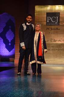 Abhishek Bachchan walks the ramp with Jaya Bachchan