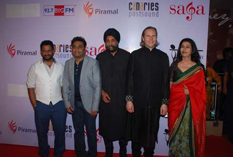 A. R . Rahman and Resul pookutty poses with others at Saga Launch