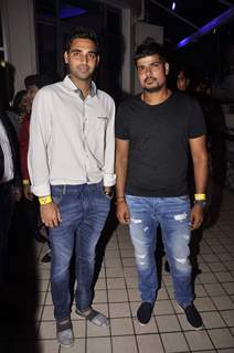 Bhuvneshwar Kumar and Karan Sharma pose for the media at Red FM Bash for Sunrisers Hyderabad Team