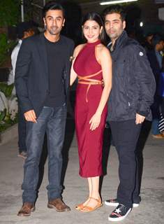 Karan, Ranbir and Anushka Pose together at Special Screening of Bombay Velvet