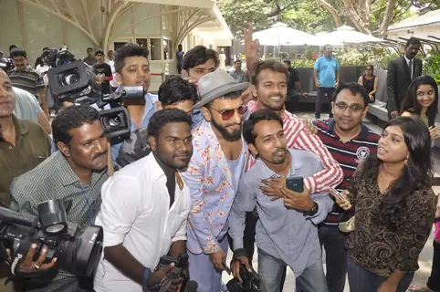 Ranveer Singh poses with media persons at the Music Launch of Dil Dhadakne Do