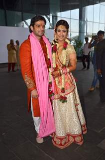 Karan Patel and Ankita Bhargava pose for the media at their Wedding Ceremony