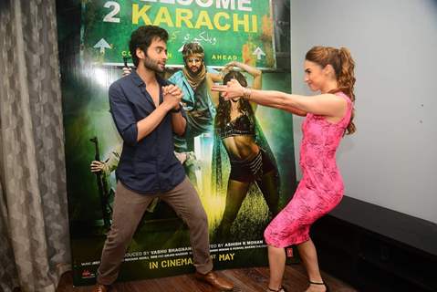 Jackky and Lauren Weird Actions at Promotions of Welcome to Karachi