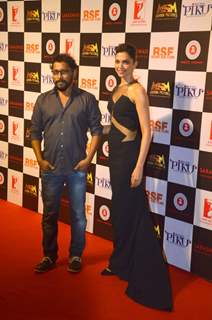 Shoojit Sircar and Deepika Padukone pose for the media at the Success Bash of Piku