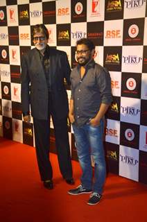 Shoojit Sircar and Amitabh Bachchan pose for the media at the Success Bash of Piku