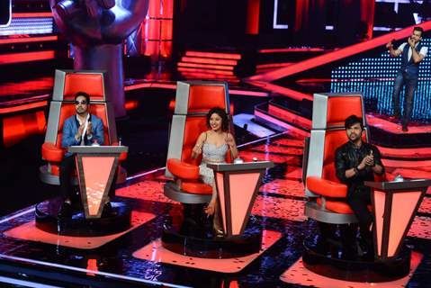 The Judges 'Sunidhi, Himesh and Mika' at Voice India Launch