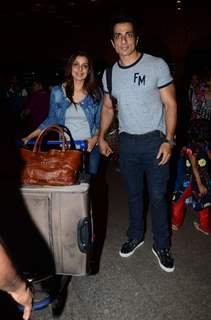 Sonu Sood poses for the media at Airport while leaving for IIFA 2015