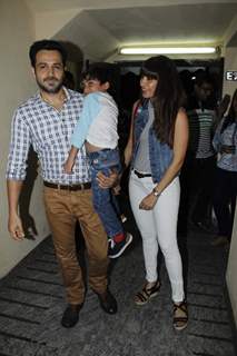 Emraan Hashmi poses with his Wife and Son at the Special Screening of Hamari Adhuri Kahani