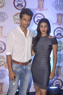 Indraneil Sengupta poses with wife Barkha Bisht Sengupta at the Press Meet of Box Cricket League