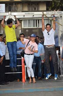 Aditya Thackeray and Dino Morea were snapped doing push ups at the Launch of Free Public Gym