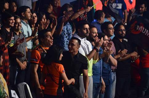 Abhishek Bachchan was snapped cheering for his team during the Pro Kabaddi Match