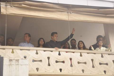 Salman Khan waves to the fans during Eid Celebrations