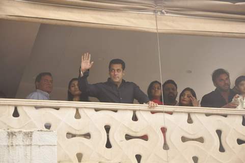 Salman Khan waves to the fans during Eid Celebrations