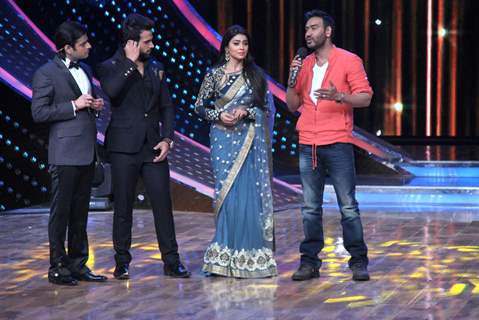 Ajay Devgn interacts with the audience at the Promotions of Drishyam on Nach Baliye 7