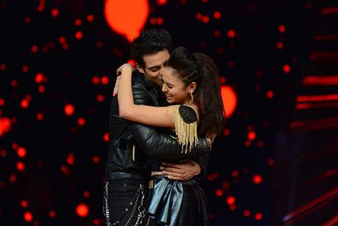 Amruta Khanvilkar and Himmanshoo A Malhotra during the Grand Finale of Nach Baliye 7