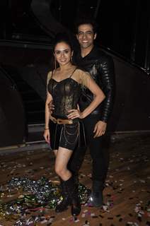 Amruta Khanvilkar and Himmanshoo A Malhotra pose for the media at the Grand Finale of Nach Baliye 7