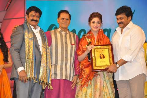 Tamannnaah Bhatia and Chiranjeevi at TSR Tv9 National Awards