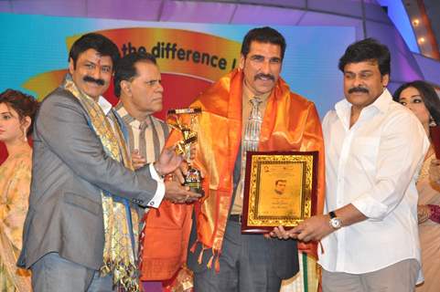 Mukesh Rushi and Chiranjeevi at TSR Tv9 National Awards