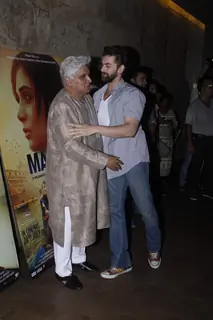Javed Akhtar and Neil Nitin Mukesh at Special Screening of Masaan