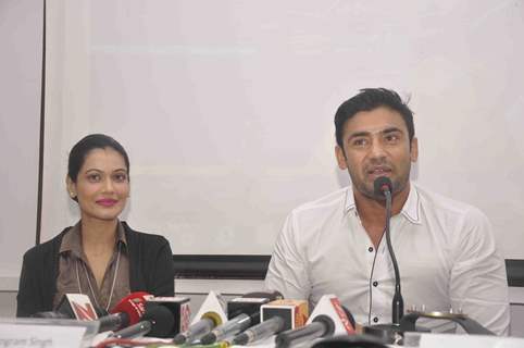 Payal Rohatgi with Wrestler Sangram Singh Unveils WWP Championship Belt