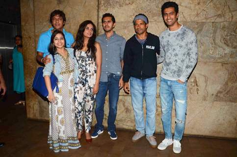 Chunky Pandey, Ritesh Sidhwani and Farhan Akhtar With Cast of Masaan for Screening