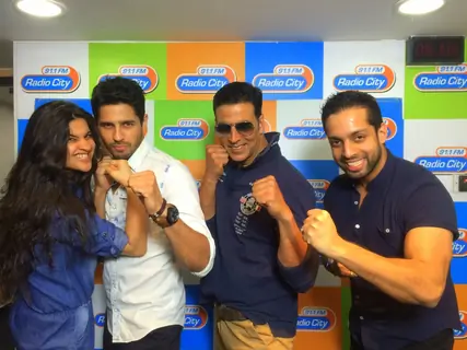 Akshay Kumar and Sidharth Malhotra With RJs at Radio City for Promotions of Brothers