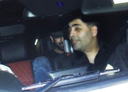 Karan Johar and ( Ranbir Kapoor's Half Face) Snapped at Aamir Khan's House