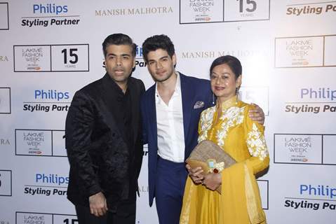 Karan Johar, Sooraj Pancholi and Zarina Wahaab at Lakme Fashion Week