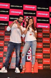 Shahid Kapoor and Alia Bhatt pose for the media at the Close Up First Move Party