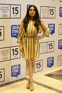 Bhumi Pednekar poses for the media at Lakme Fashion Week Day 4