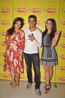 Lara Dutta, Akshay Kumar and Amy Jackson for Promotions of Singh is Bliing at Radio Mirchi