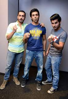 Sunny Singh, Kartik Aaryan and Omkar kapoor at Pyaar Ka Punchanama 2 Press Meet in Gurgaon