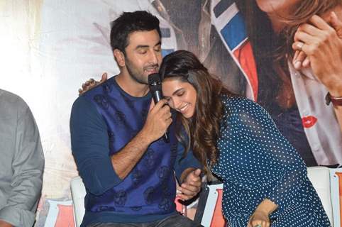 Deepika shares a laugh with Ranbir at the Trailer Launch of Tamasha