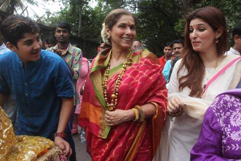 Twinkle Khanna with her son Aarav and Dimple Kapadia at the Ganesh Visarjan