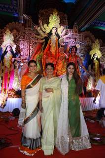 Kajol, Tanuja and Tanishaa Mukherji at North Bombay Sarbojanin Durga Puja