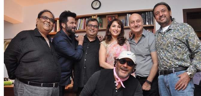 Madhuri, Anil, Subhash, Satish, Anupam, Jackie and Guslshan at Celebration of 37 Years of Mukta Arts