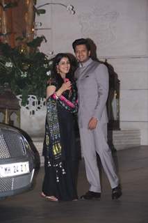 Riteish Deshmukh and Genelia pose for the media at Nita Ambani's Birthday Bash