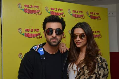 Ranbir Kapoor and Deepika Padukone pose for the media at the Promotions of Tamasha on Radio Mirchi