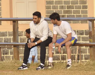 Abhshek Bachchan and Sidharth Malhotra Snapped Playing a Friendly Soccer Match