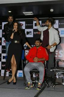 Neha Dhupia, Karan Kundra, Sushil Kumar and Rannvijay at Press Meet of MTV Roadies X4 in Delhi