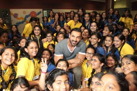 John Abraham Wiith students of Billabong High International School