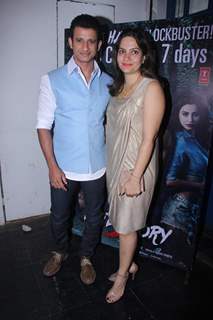 Sharman Joshi along with wife Prerana Chopra poses for the media at the Success Bash of Hate Story 3