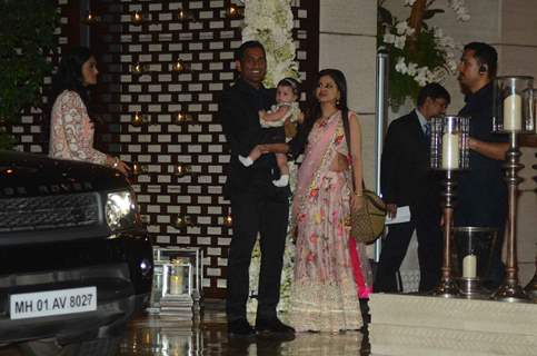 Dhoni was snapped with wife and daughter at Mukesh and Nita Ambani's Bash