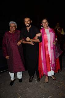 Ranveer Singh with Javed Akhtar and Shabana Azmi at Special Screening of Bajirao Mastani