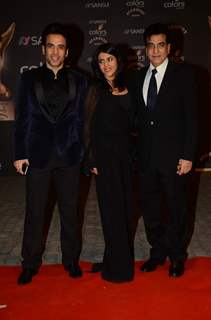 Tusshar Kapoor, Ekta Kapoor and Jeetendra at Stardust Awards