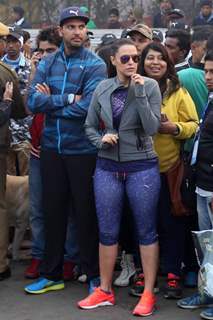 Neha Dhupia and Yuvraj Singh at Kolkata - Marathon